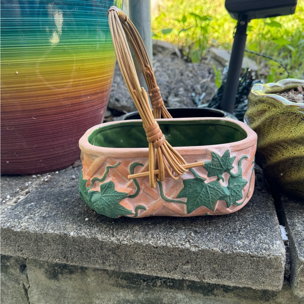 rosenthal netter thailand terracotta basket planter vtg